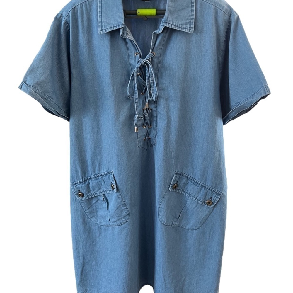 Chic Connection 3X Chambray dress pockets tie front